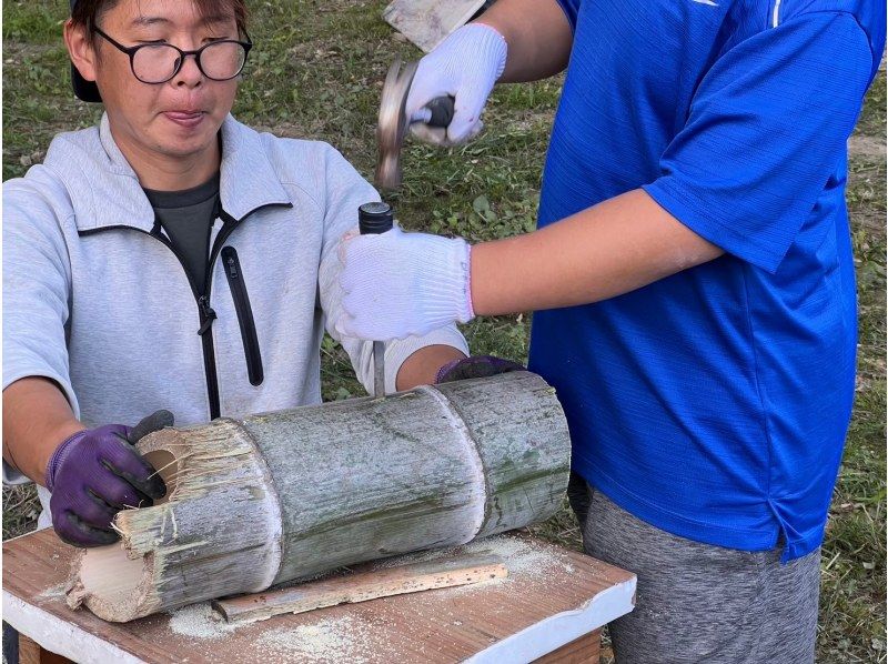 [Chiba, Isumi-gun] Chicken hotpot and rice making after Bamboo craft making